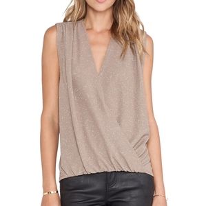 NWT Alice + Olivia Lilah Crossover Blouse in metallic taupe